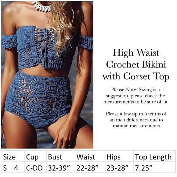 Sexy Blue High Waist Crochet Bikini w/ Corset Top - Picture 10 of 11